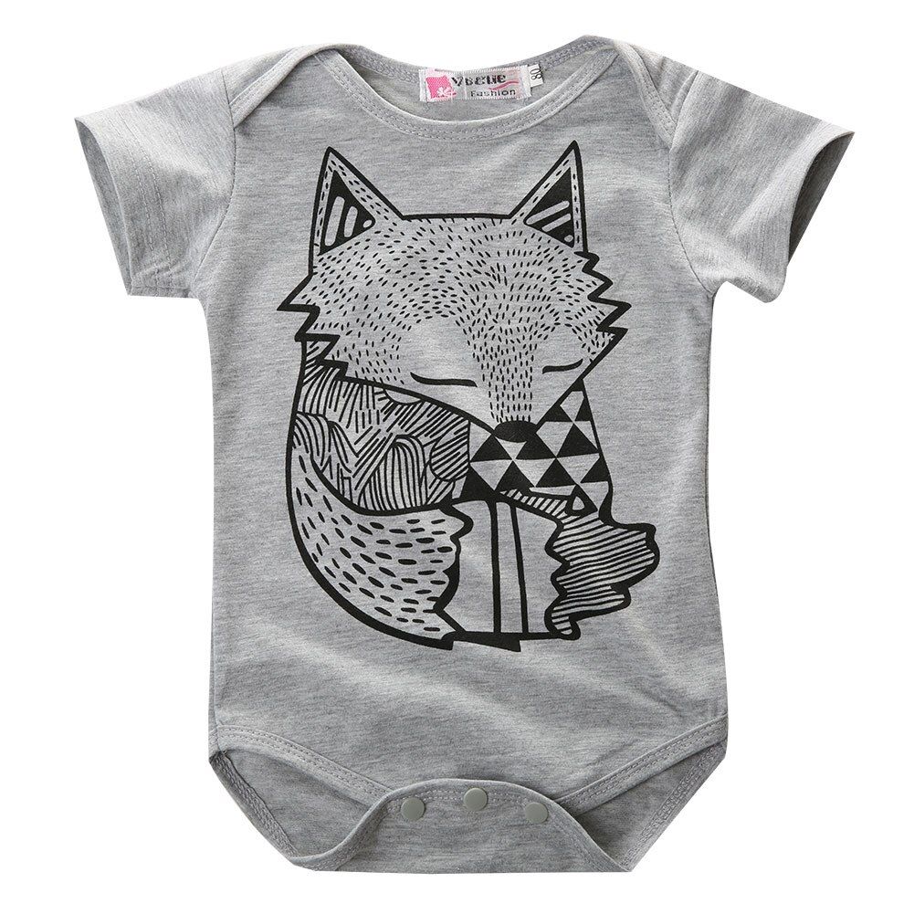 Unique Toddler Infant Newborn Baby Boys Girls Gray Fox Print Romper Jumpsuit Sunsuit Outfits