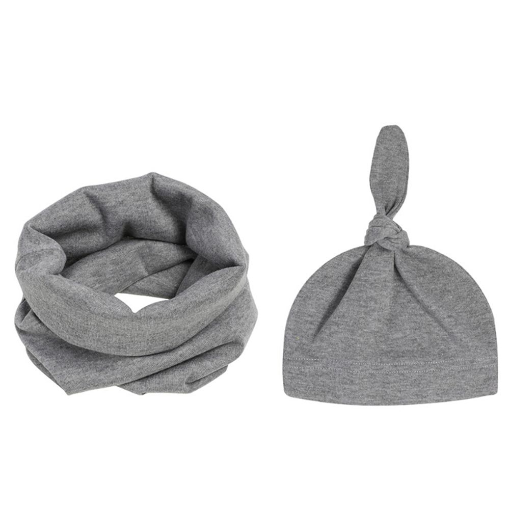 2020 2PSC Baby Knotted Cap And Neckerchief Windproof Suit Neonatal Pure Colour All Cotton Scarf Warming M