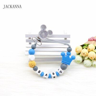 Customized Name Baby Pacifier Clips Mouse Head Pacifier Holder Chain Silicone Beads Baby Teething Chain Nursery Toy Shower Gifts