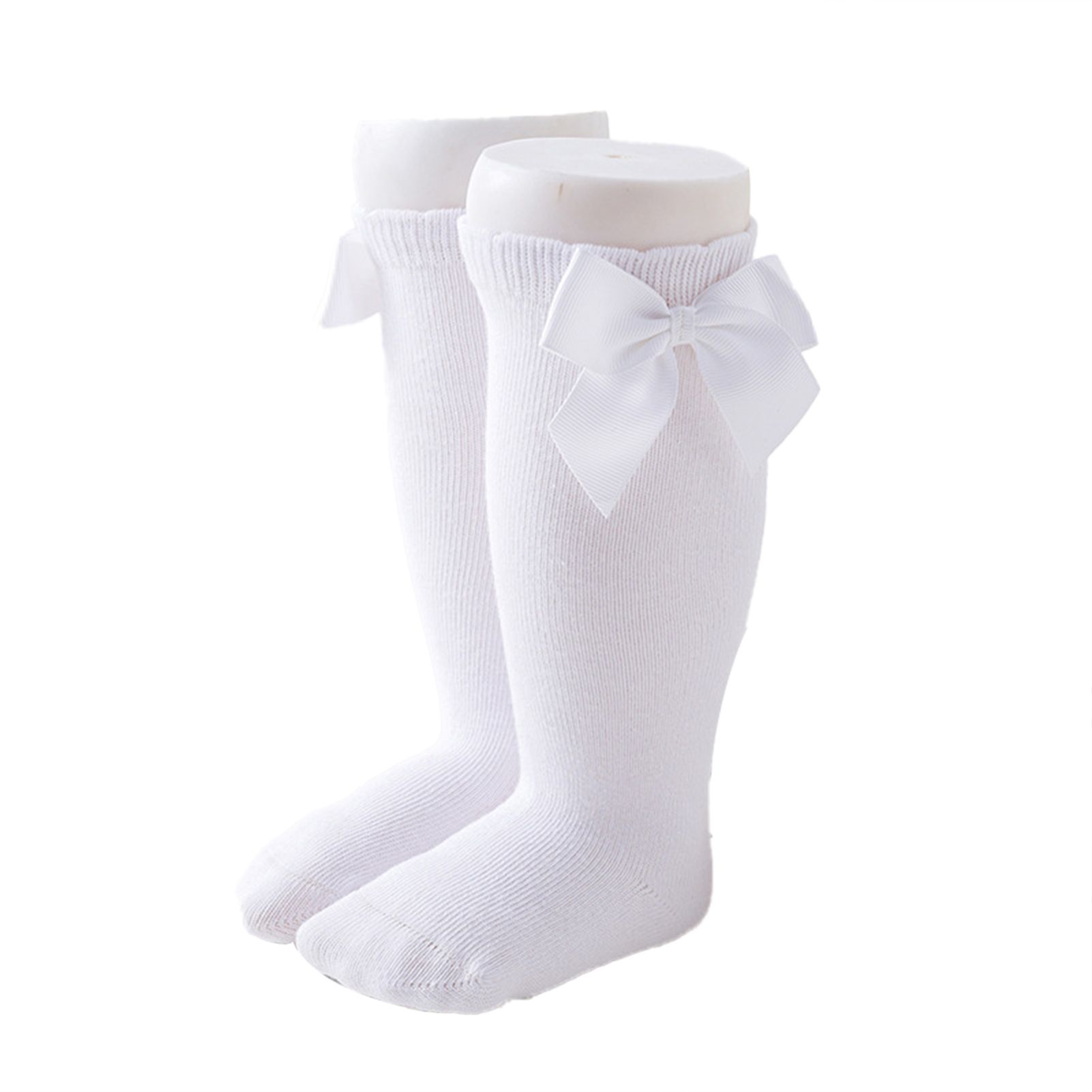 Girls Socks Solid Color Anti Slip Cotton Bowknot Elastic Knee High Stockings for Daily Life
