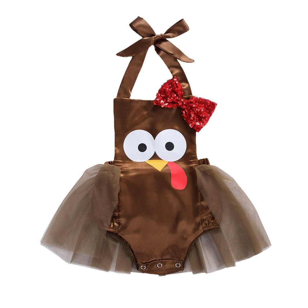 FOCUSNORM Thanksgiving Day Baby Girls Boys Romper Dress Turkey Print Sleeveless Belt Sequined Lace Tutu Jumpsuits