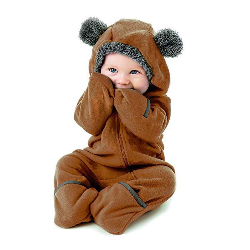 Children'S Winter Boy Cubs Zipper Hooded Jumpsuit Crawl Clothes