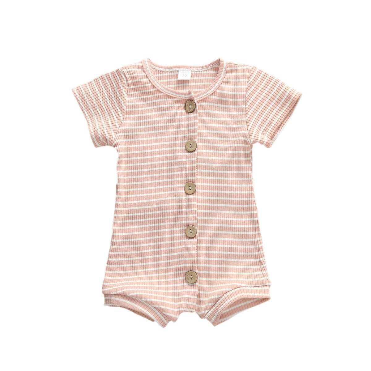 2020 Baby Summer Clothing Infants Girls Knitted Ribbed Romper Cotton Top Short Sleeve Buttons Striped Jumpsuit Sleepingwear