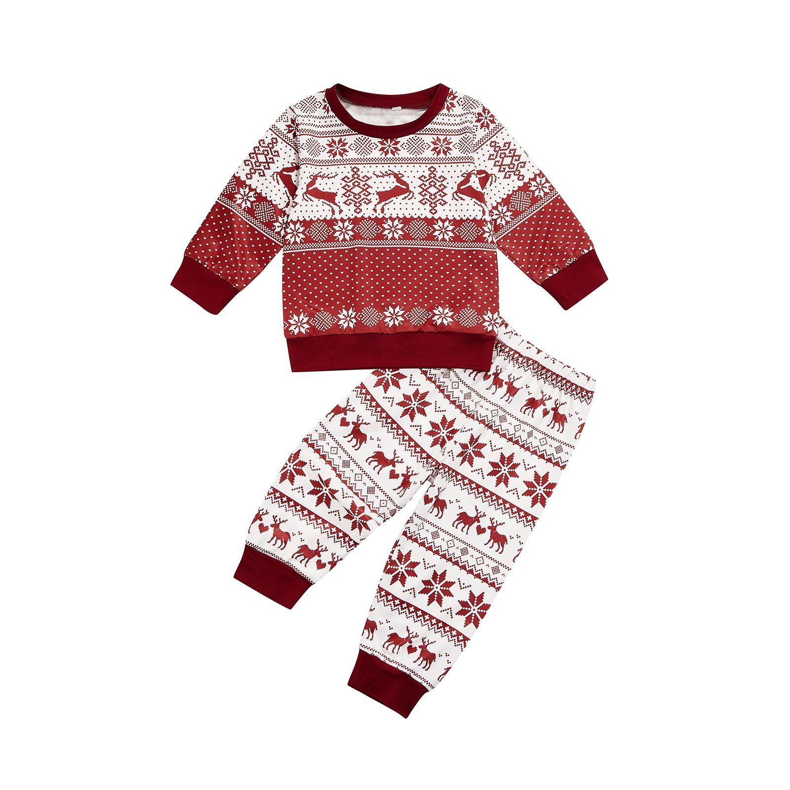 2 Pieces Kids Nightwear Set, Floral Print Round Neck Long Sleeve Tops+ Long Pants for Fall Winter, 1-6 Years