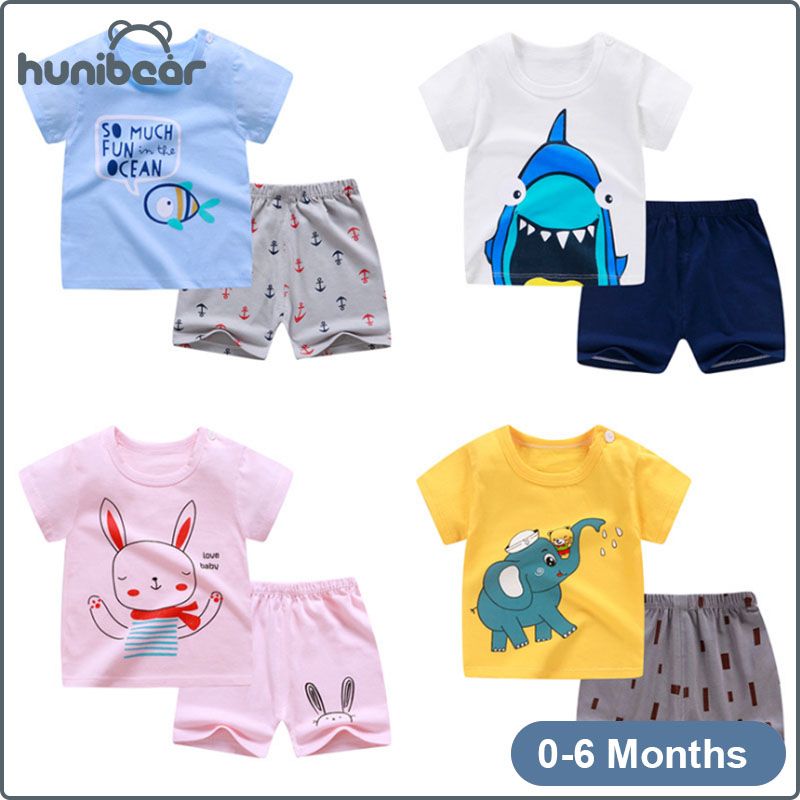 Newborn Baby Clothes Set Boy Girl Short Sleeved Cotton T-Shirt And Shorts Set For 0-6 Months