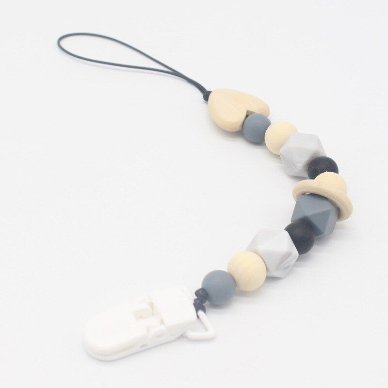 Silicone Pacifier Clip Chain Soother Wood Heart Dummy Clips Prendedor de Chupeta Nipple Holder Baby Feeding Teether fopspeen