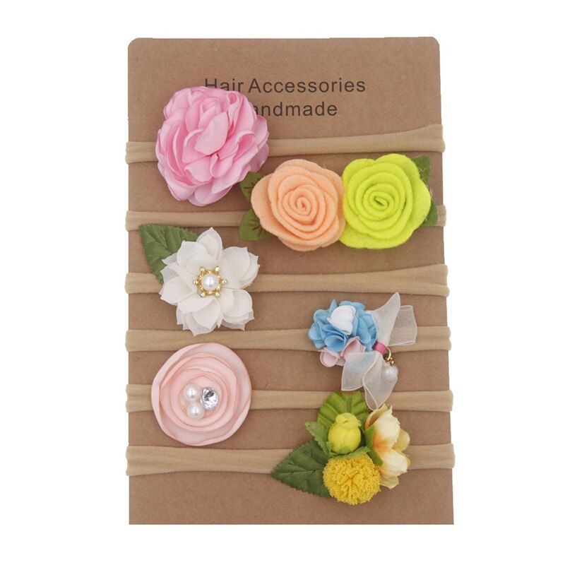 6 Pcs/Set Flower Baby Headband Nylon Elastic Newborn Kids Headbands Hair Bands For Girls Turban Pearls Baby Hair Accessories