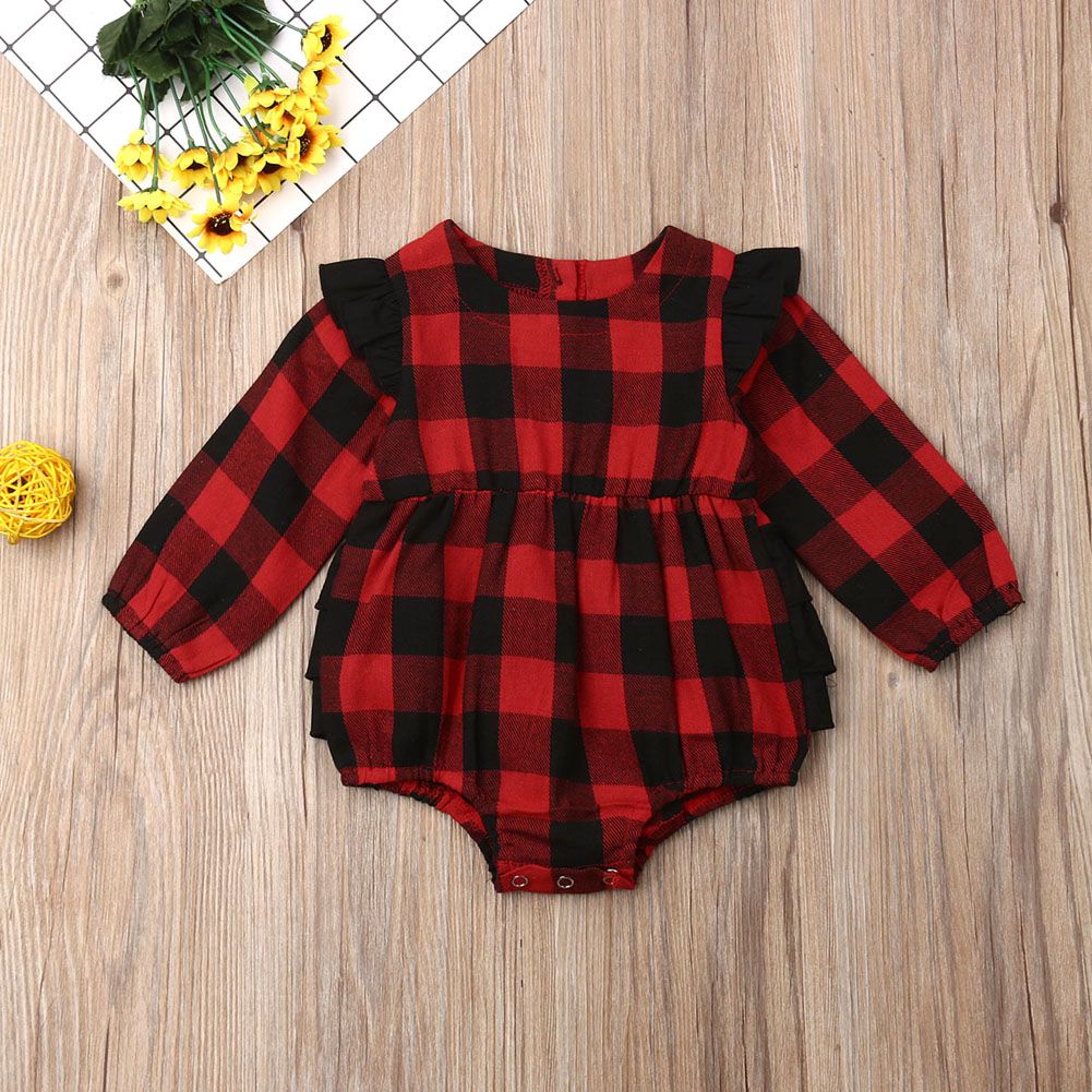 2020 Newborn Baby Kids Girls Clothes Long Sleeve plaids Ruffle Jumpsuit round neck Toddler autumn Bodysuit one pieces