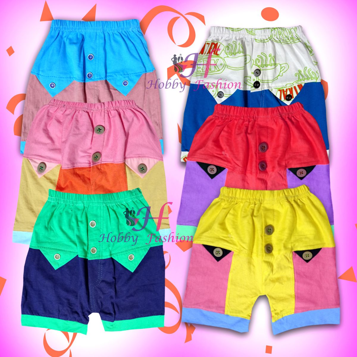 6 Pieces Multicolor Baton Half Pant by any color