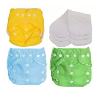 Washable Reusable Baby Cloth Daiper -Multi-Color (3 PCs Daipers with 3 Daiper nappy)