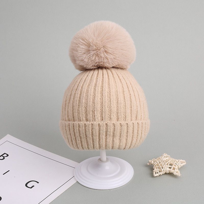 Pompom Kids Hat Autumn Winter Children Boy Beanie Cap Solid Color Knitted Thick Warm Crochet Bonnet Hat Kids Accessories