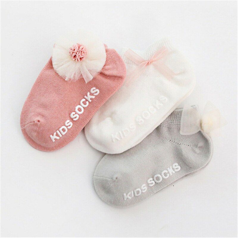 Newborn Infant Baby Kids Girls Lace Ruffle Frilly Socks Toddlers Soft Cotton Lace Bow Princess Angel Ankle Socks 3 Pairs/Sets