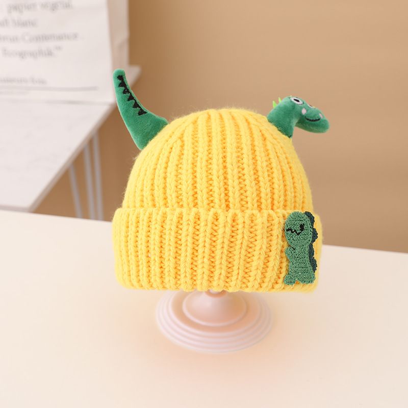 Cartoon Dinosaur Baby Hat Autumn Winter Beanie Kids Solid Color Crochet Warm Children Toddler Bonnet Cap