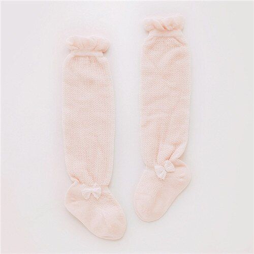 Lawadka Summer Newborn Baby Girl Socks Solid Bow Thin Mesh Long Sock Breathable Cotton Lace Infant Toddler Socks