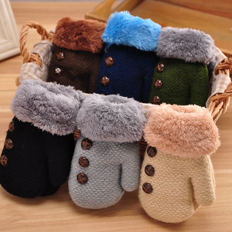 0-3y/4-7y Kids Boys Winter Thickening Gloves  Baby Girls Warm Mittens Children Heavy Knitting fleece inside