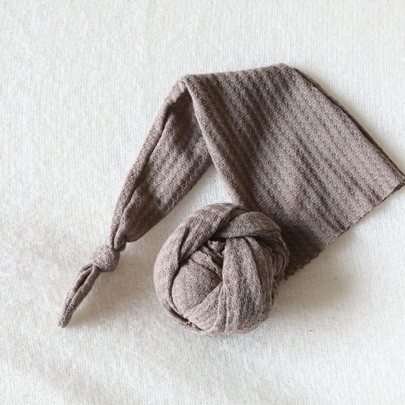 2 Pieces Shawl and Hat Set, Solid Color Swaddle Blanket and Cap Photography Props for Newborn Infant