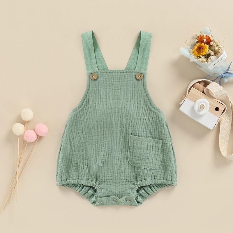 Newborn Baby Solid Color Bodysuit, Wide Shoulder Straps Romper, Short One-Piece Clothes