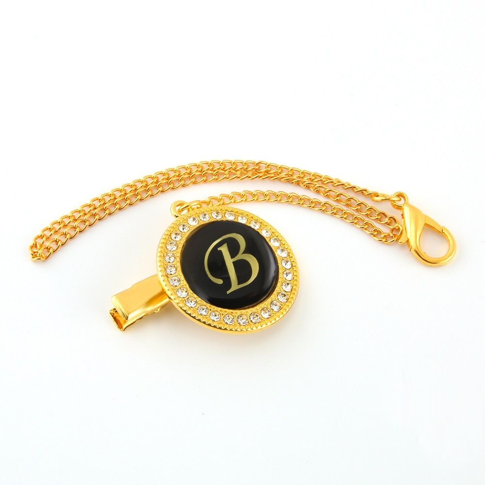 26 Initial Letters Bling Bling Pacifier Clip Baby Boy Girl Pacifier Chain Holder Infant Dummy Clip Safe Metal Chain