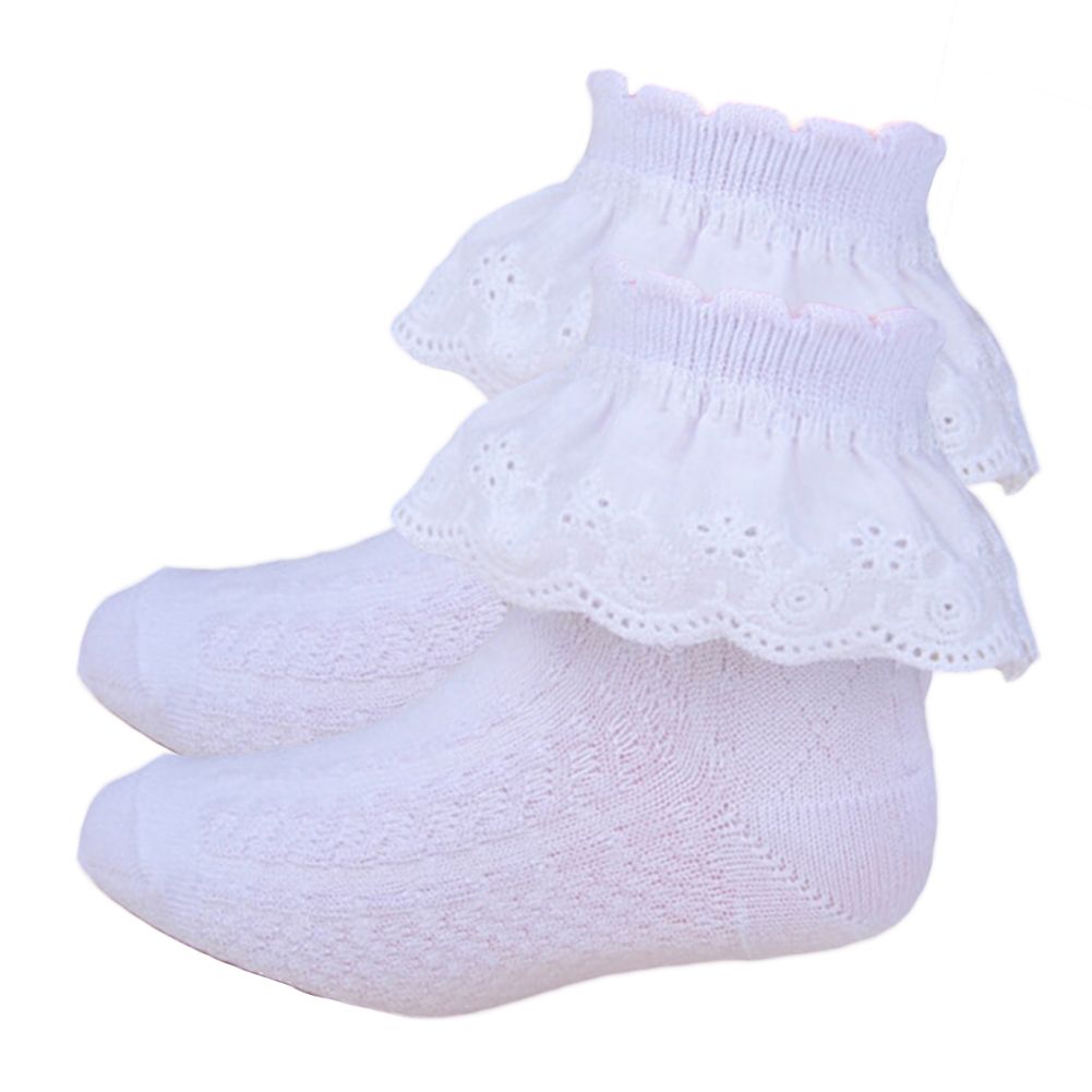 Kids Girls Fashion Solid Color Lace Trim Breathable Mesh Short Cotton Socks