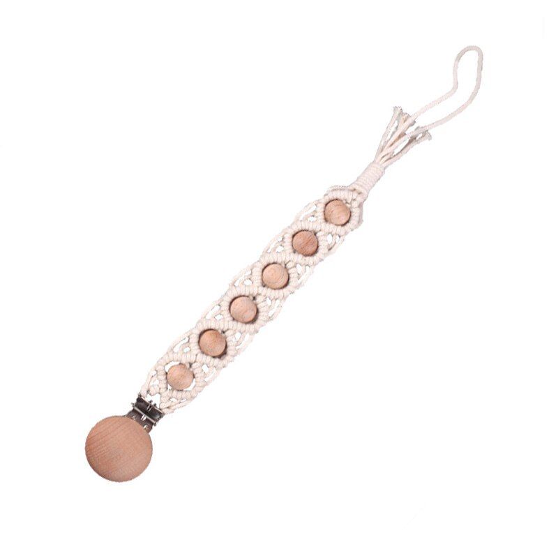 Macrame Baby Dummy Chain Infant Toddler Pacifier Clip Cotton Soother Chain Wooden Beads Teething Toy for Infant Feeding