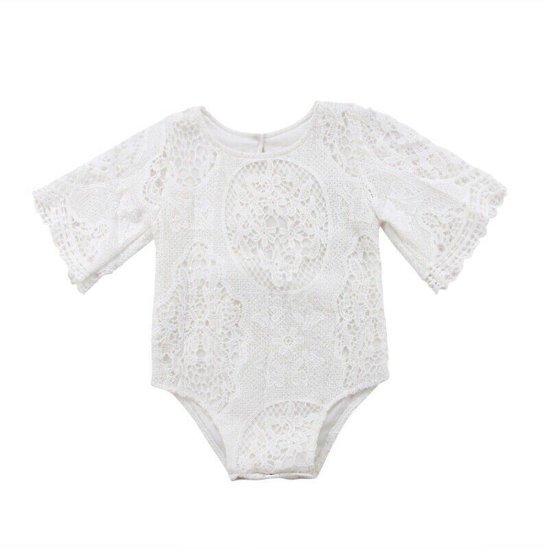 Citgeett Summer Toddler Baby Girl Clothes Lace Floral Long Sleeves Solid Bodysuit Jumpsuit Outfits Clothing