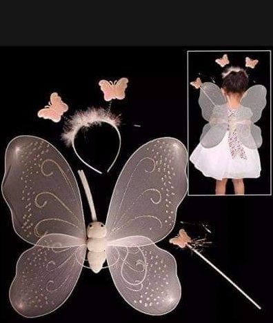 Butterfly Wings Girl's Fairy Princess Glitter Butterfly Party Costume Wings Wand Headband
