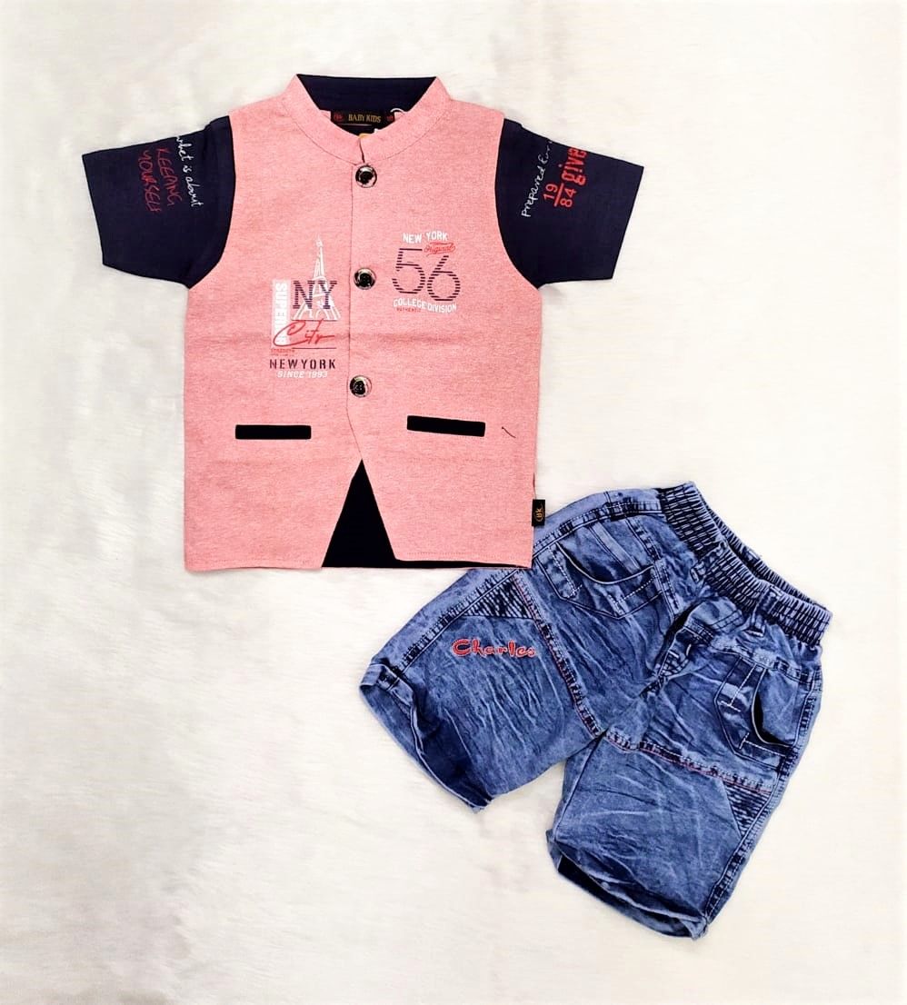 Dress For Baby Boy Half-Sleeve T-shirt Set with Koti and Pant (06Months-7) Years