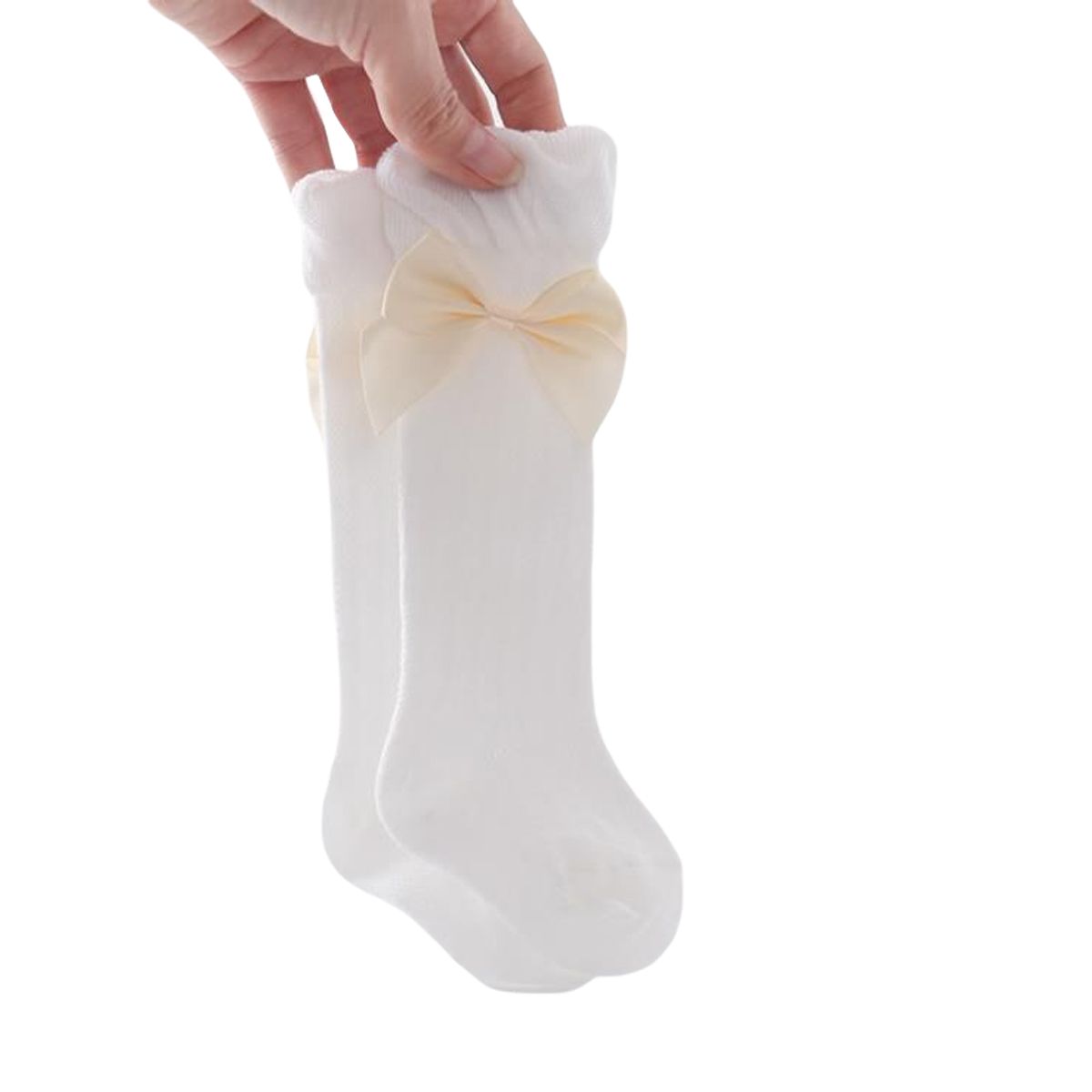 Girl's Solid Color Socks, Breathable Long Tube Socks with Big Bowknot Decor for Spring and Autumn