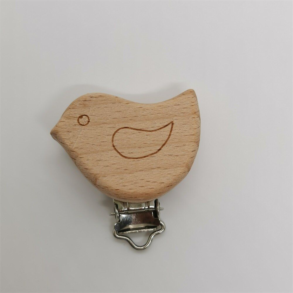 Chishty Wooden Pacifier Clip Natural Beech Wood safe Baby Pacifier Clips Dummy Clips DIY Pacifier Chain Accessory moon