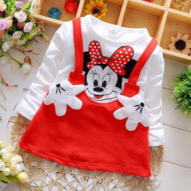 2020 Baby Girls Dress Cute Minnie Long Sleeve Spring Sport Princess Style Party Clothing