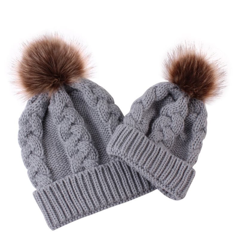 1-2Pcs Mother Kid Child Hats Warm Winter Knit Beanie Caps Mom Baby Crochet Hats