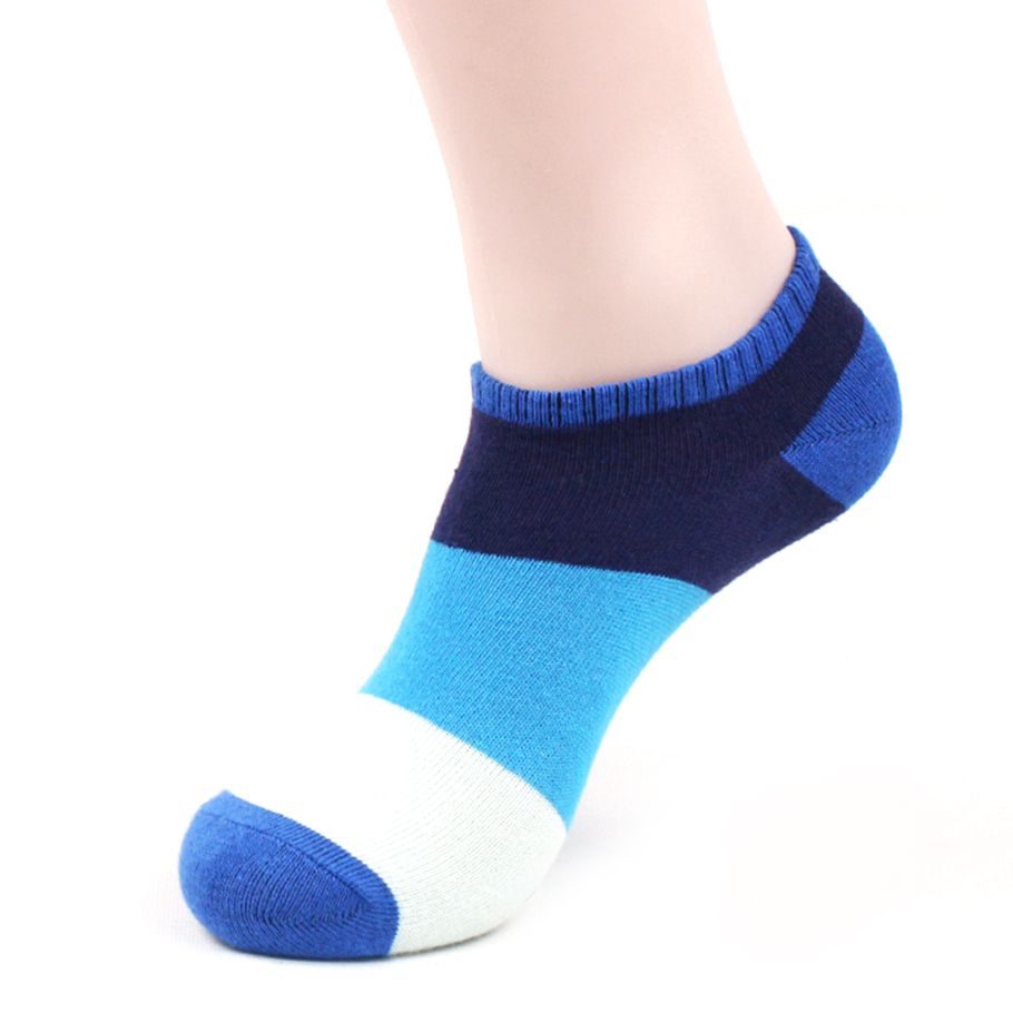 5Pairs Men Color Block Strips Breathable Sweat Absorbent Low Cut Ankle Socks