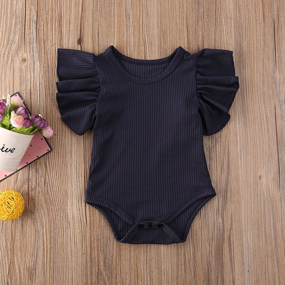 2020 0-18M Newborn Infant Baby Girl Boys Jumpsuit Ruffles Short Sleeve Solid Bodysuit Summer Clothes Outfit
