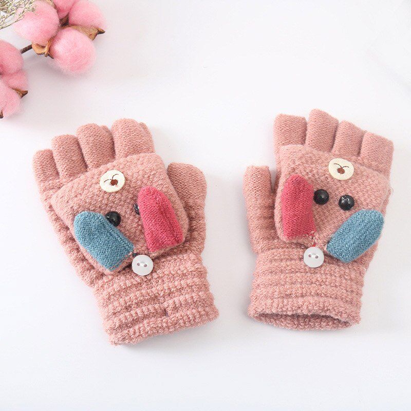 Baby Winter Gloves Children Girl Boy 4-12 Years Half Finger Flip Cover Gloves Boys Animal Warm Children Mittens Knitted Gloves