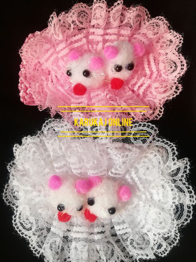 Two Pieces bunny face lace elastic baby party round hair band (0-6 Month)
