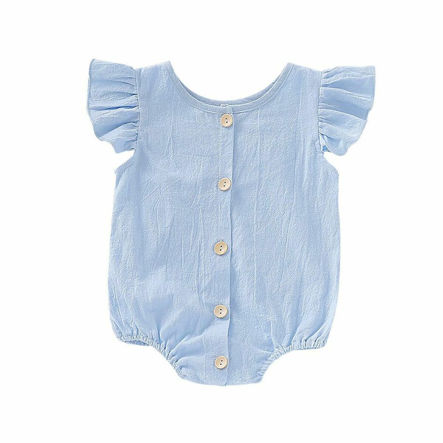 Summer Infants Baby Girls Boys Clothing Pure Color Ruffles Fly Short Sleeve Romper Bodysuits Clothes Tops Playsuits