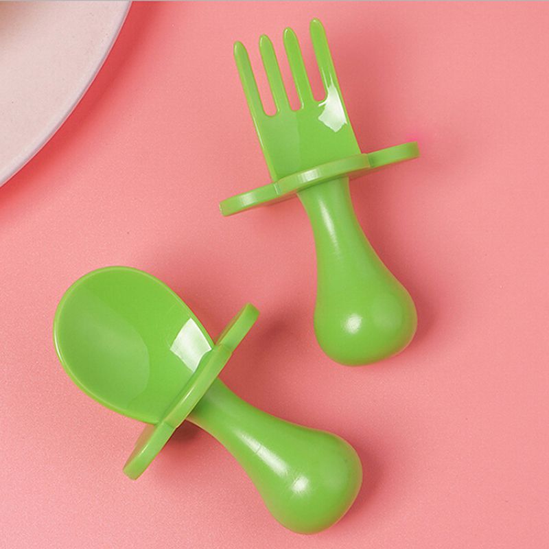 【BestGO】Training Fork Spoon Set Newborn Soup Spoon Candy Colors Safety Tableware