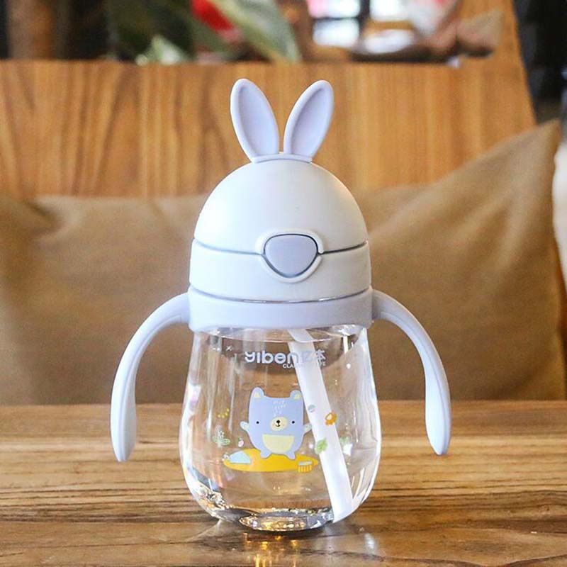 Baby Rabbit Water Bottle Infant Cups With Soft Duck Straw Mouth Infant Feeding Training Cup