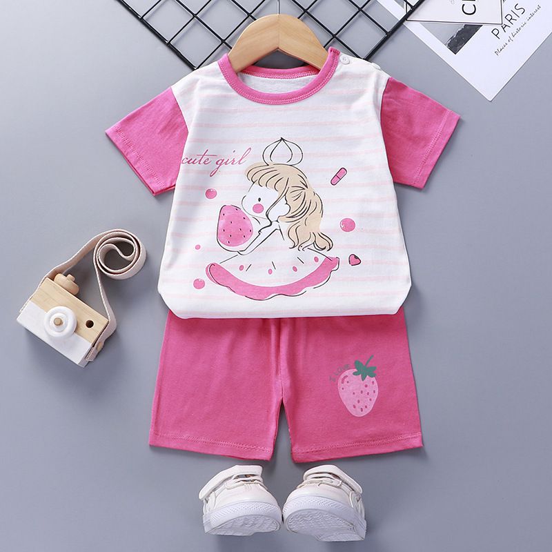 I Love Daddy&Mummy Children's Short-sleeved Cotton Suit Baby Boy Girl Two-piece Set  Children's New T-shirt Clothing Suit