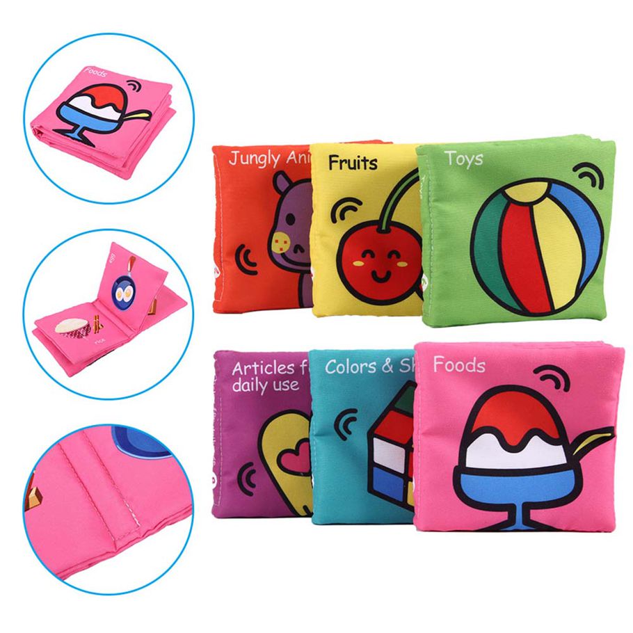 Infant Toy Non-Toxic 6Pcs Cartoon Pattern Wear-Resistant Cloth Book for Playtime Baby Story