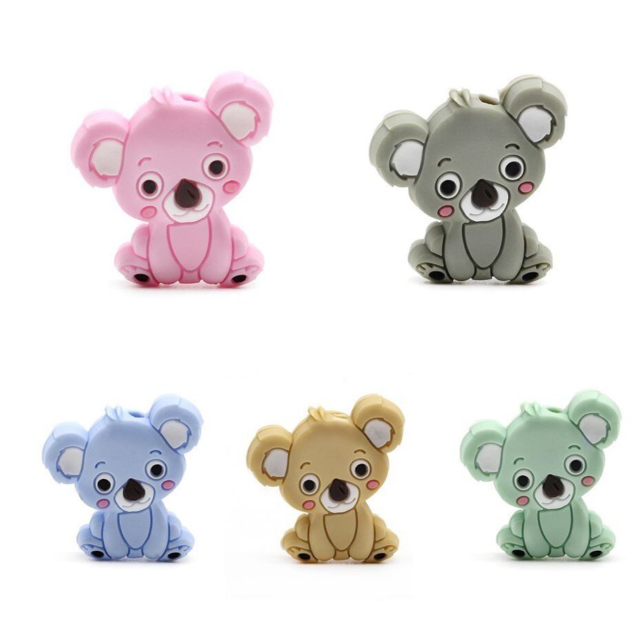 5pcs Mini Cute Koala Silicone Teether Pendant Baby Teether Toys Chew Pacifier Clips Soother Chain Accessories Christmas Gifts