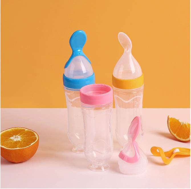 New Infant Babies Liquid Food Cereals Feeder Utensils Safety Tools Newborn Squeeze Feeding Bottle Silicone Food Dispensing Spoon