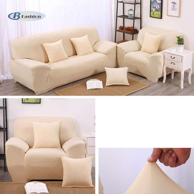 B-F Solid Stretch Sectional Sofa Covers Soft Slipcovers Elastic Couch Cover For Single Two Three Four Seats