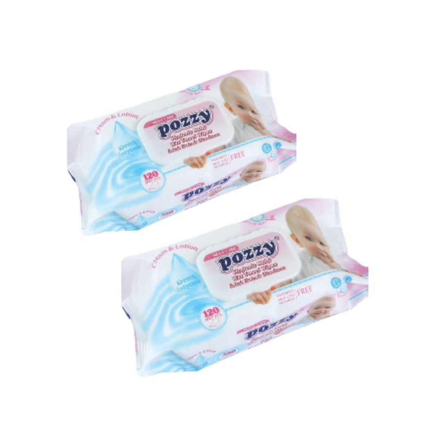 Pozzy Wet Towel Baby Wipes twin Packets-(120*2=240pc) - Turkey(null)