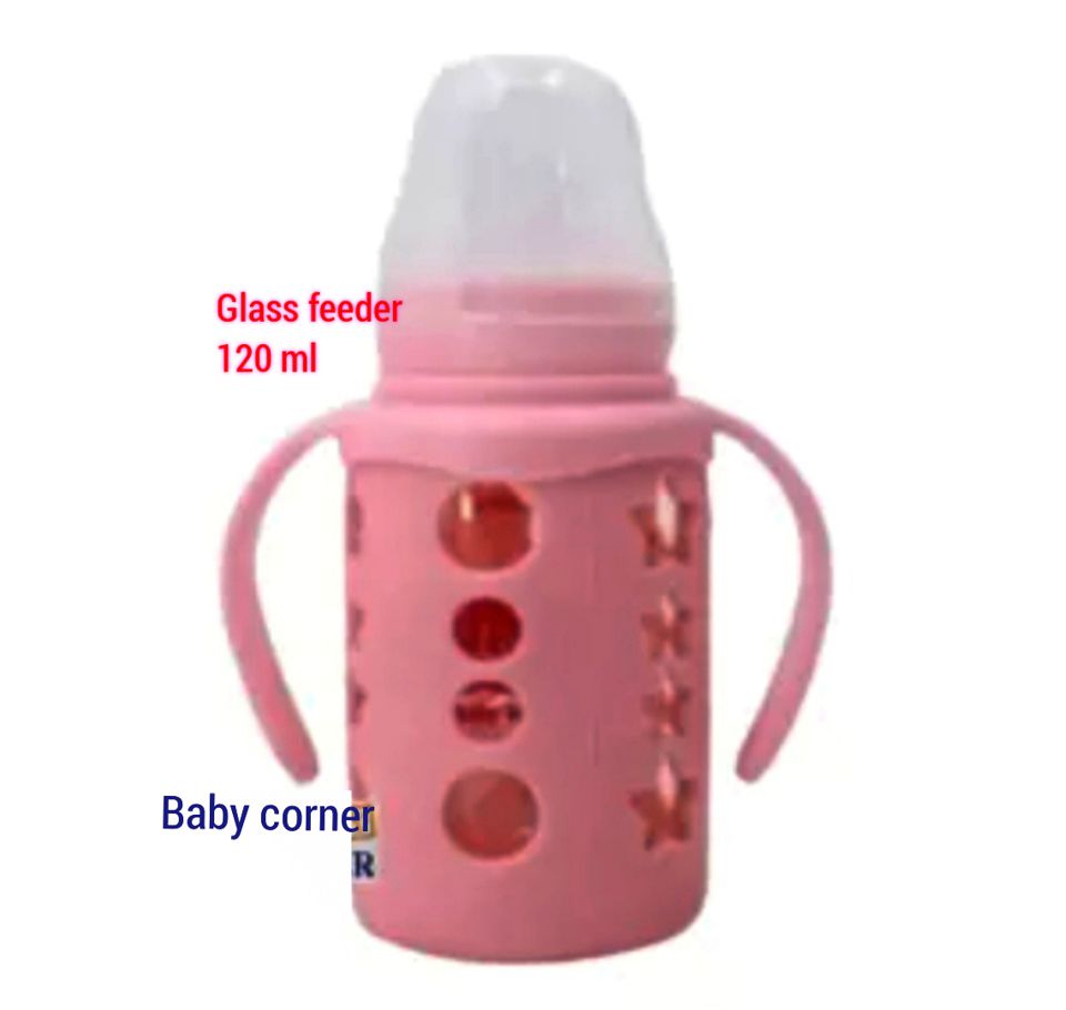 Pigeon_  Baby Glass Feeder With silicone 120 ml (Pink)