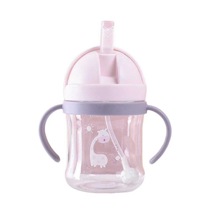 Infant Bottle Children Cartoon Animal Drinking Water Bottle Sippy Cup With Silicone Straw 300ml Double Handle Drinking Cup