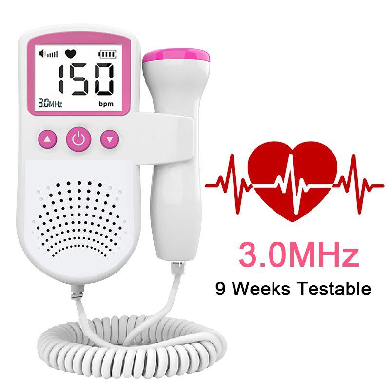 Ultrasonic Doppler Fetal Heartbeat Detector Household Portable Pregnant OLED Baby Heart rate Monitor & No Radiation 3.0MHz