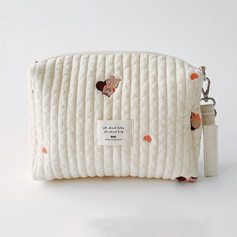 Cotton Mom Bag Organizer Cute Bear Embroidery Mommy Single Bag Zipper Newborn Baby Diaper Bag Nappy Travel Stroller Storage Bag