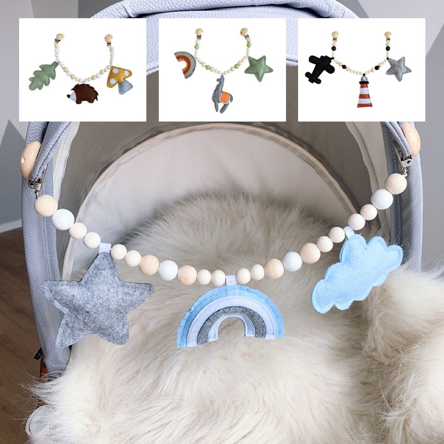 Wooden Pram Clip Baby Pacifier Chain Chewable Rattle  Infants Wooden Molar Teether Necklace