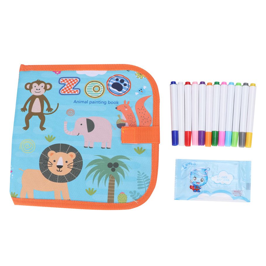 Portable Baby Drawing Cloth Book Toddler Reusable Erasable Painting Board with 12 Color Pens Dust-free Easy to Wipe